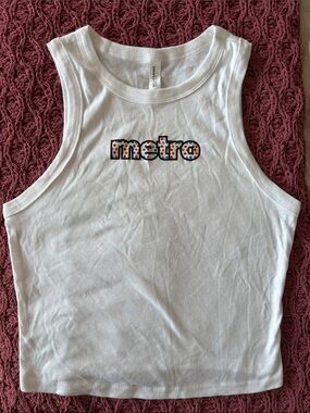 DC WMATA Metro White Cropped Tank with Multicolor Dot Logo